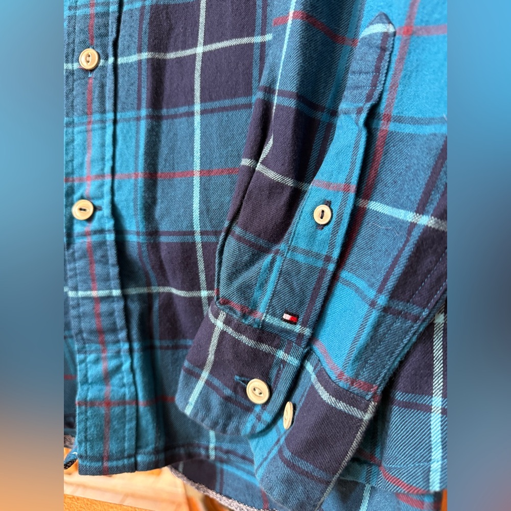 Tommy Hilfiger CUSTOM FIT
COUPE SUR MESURE Teal and Navy Plaid Shirt - Picture 6 of 9